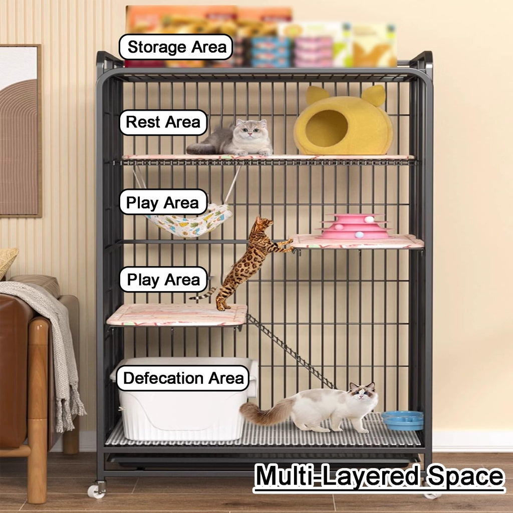 Foldable 4-Tier Indoor Cat Enclosure with Hammock E48667