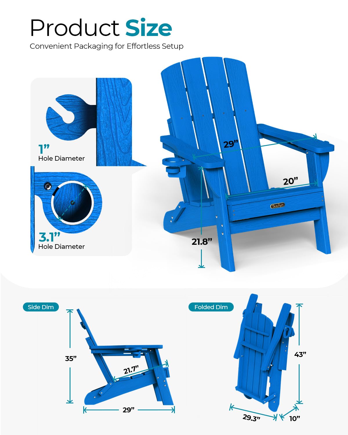 Folding Adirondack Chair with 2 Cup Holders N5573