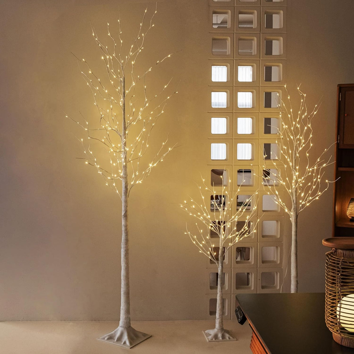 Set of 3 Birch Tree Lights with Timer Function B859