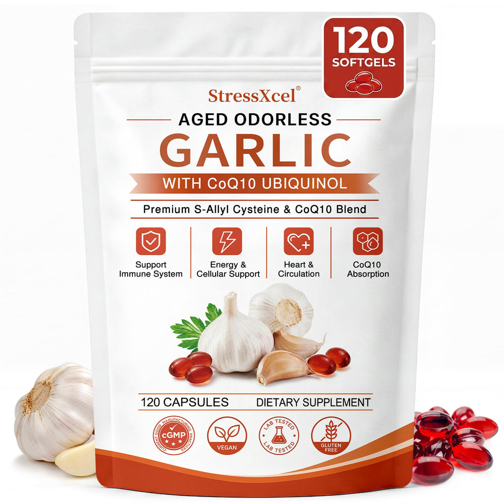 Odorless Garlic Extract Softgels with CoQ10 Ubiquinol and Vitamin K2 120 Softgels M55727