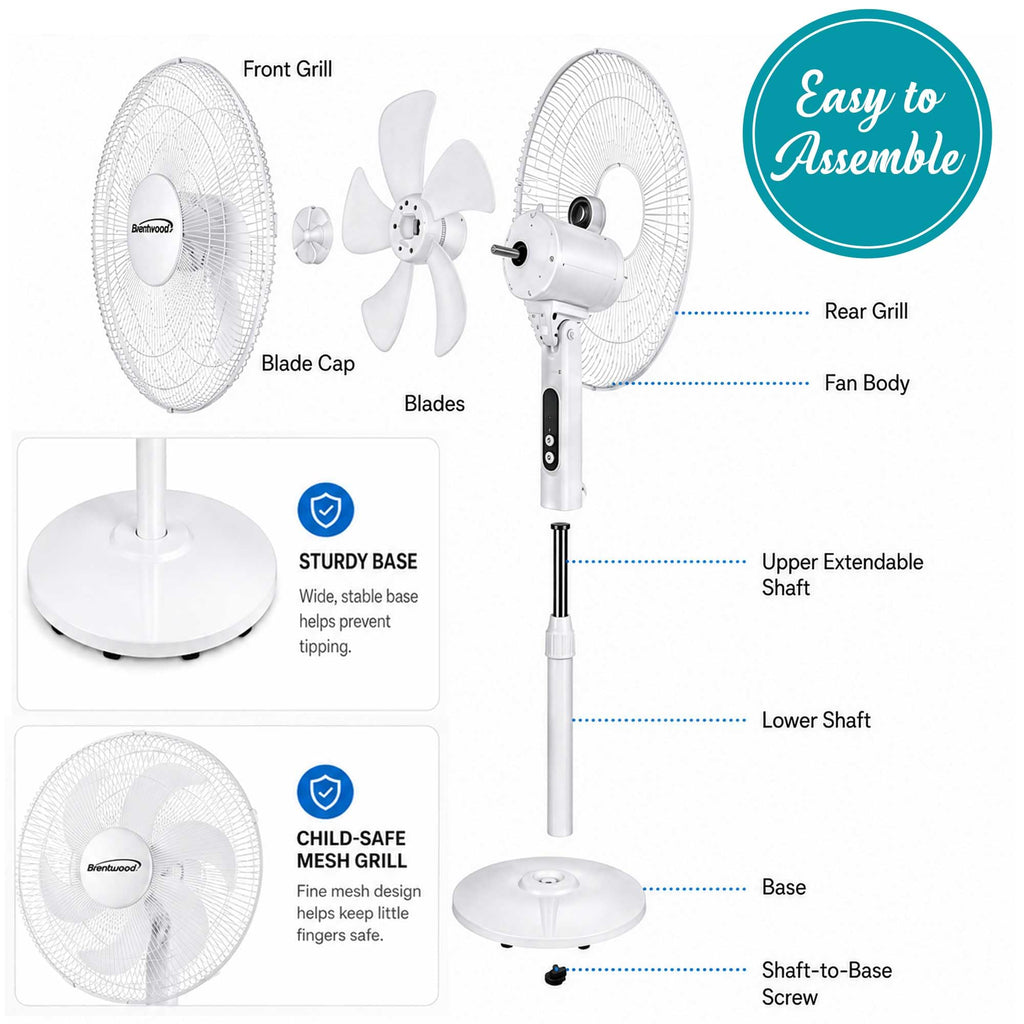 16” Oscillating Stand Fan with Remote, White Z385