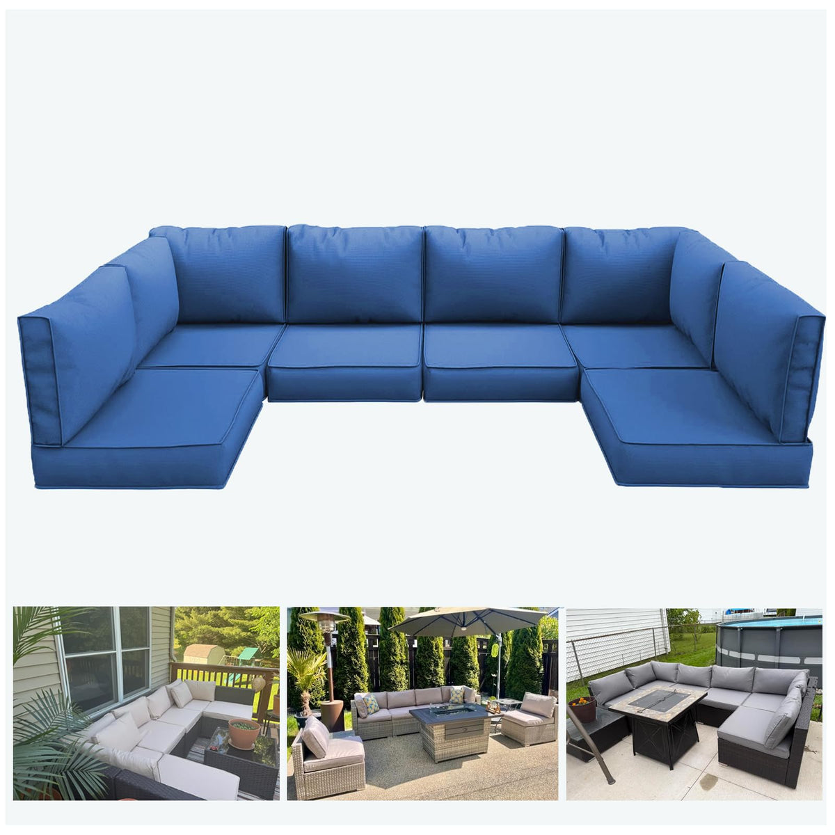 Light Blue 14-Piece Water-Repellent Outdoor Replacement Cushions Set M1375