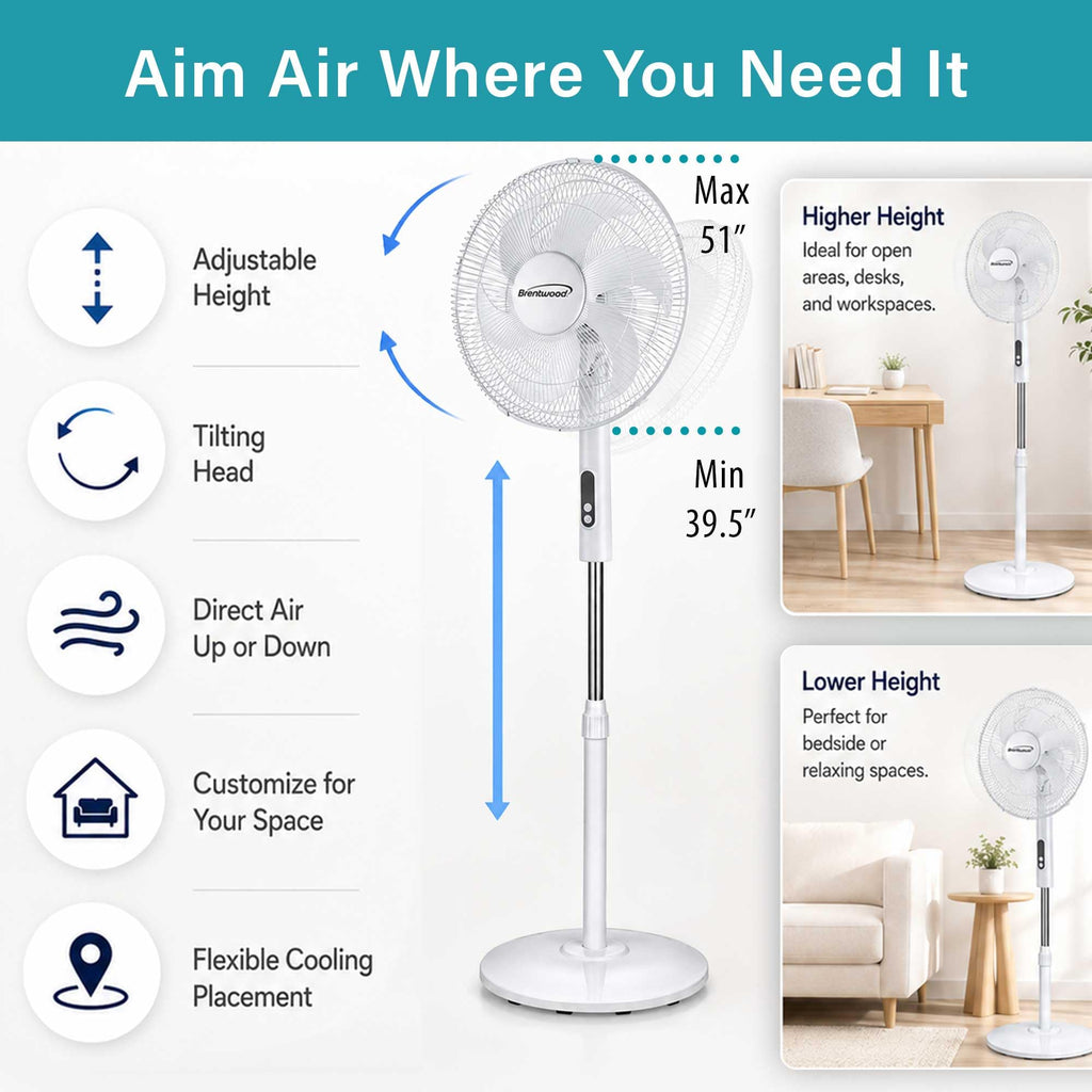 16” Oscillating Stand Fan with Remote, White Z385