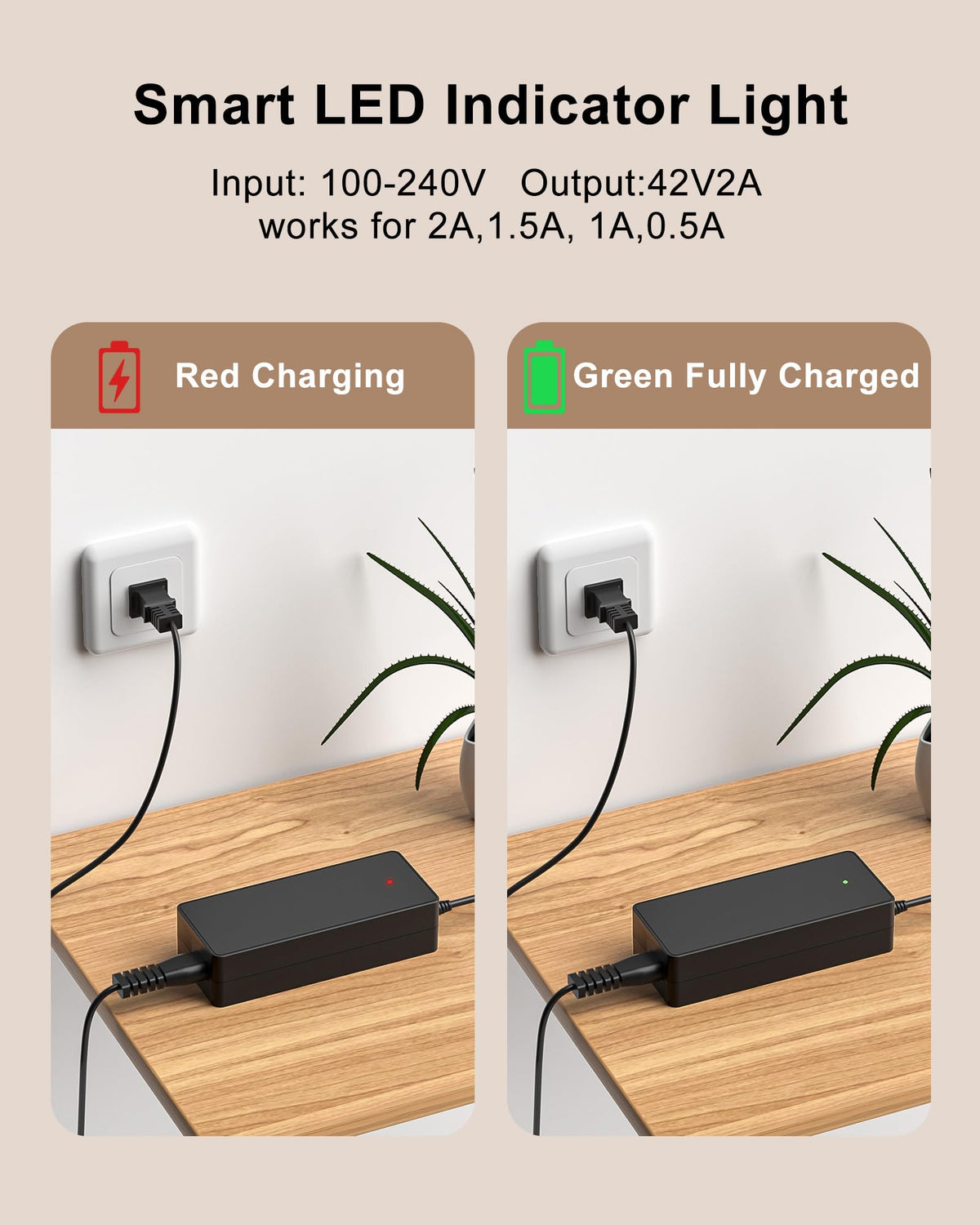 42V 2A Electric Scooter Charger with LED Indicator Light Z984