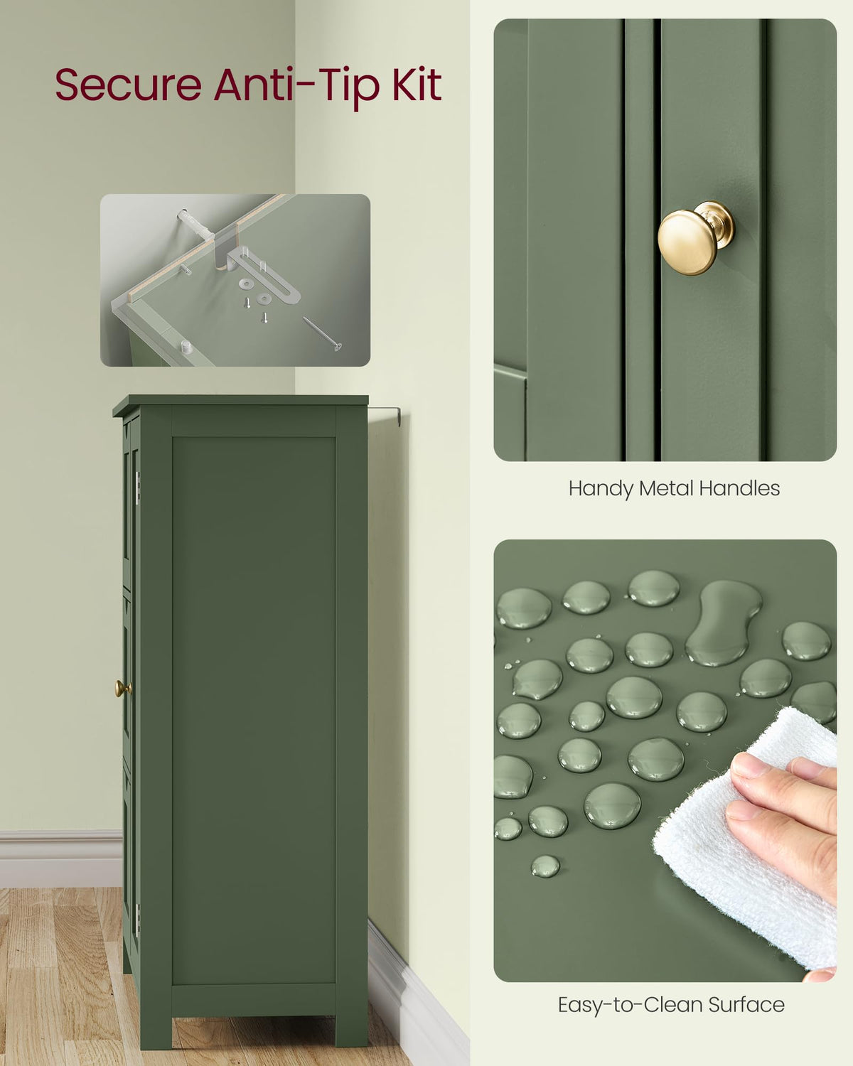 Forest Green 3 Drawer Bathroom Floor Storage Cabinet L64665