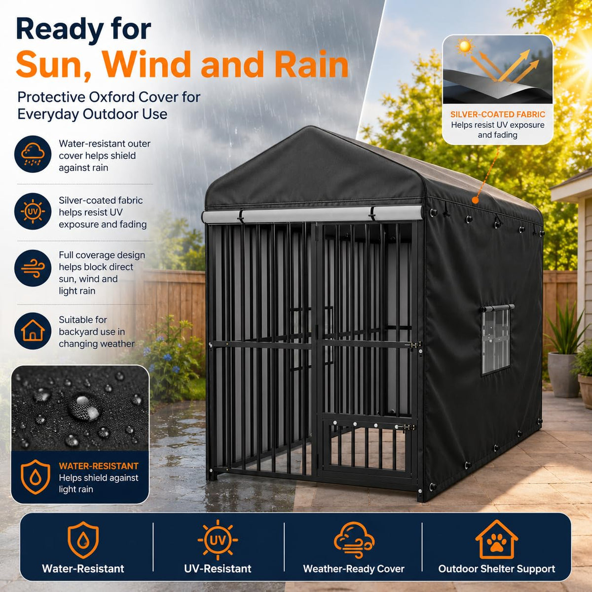 8x4 FT Heavy Duty Outdoor Dog Kennel with Full Cover A87301