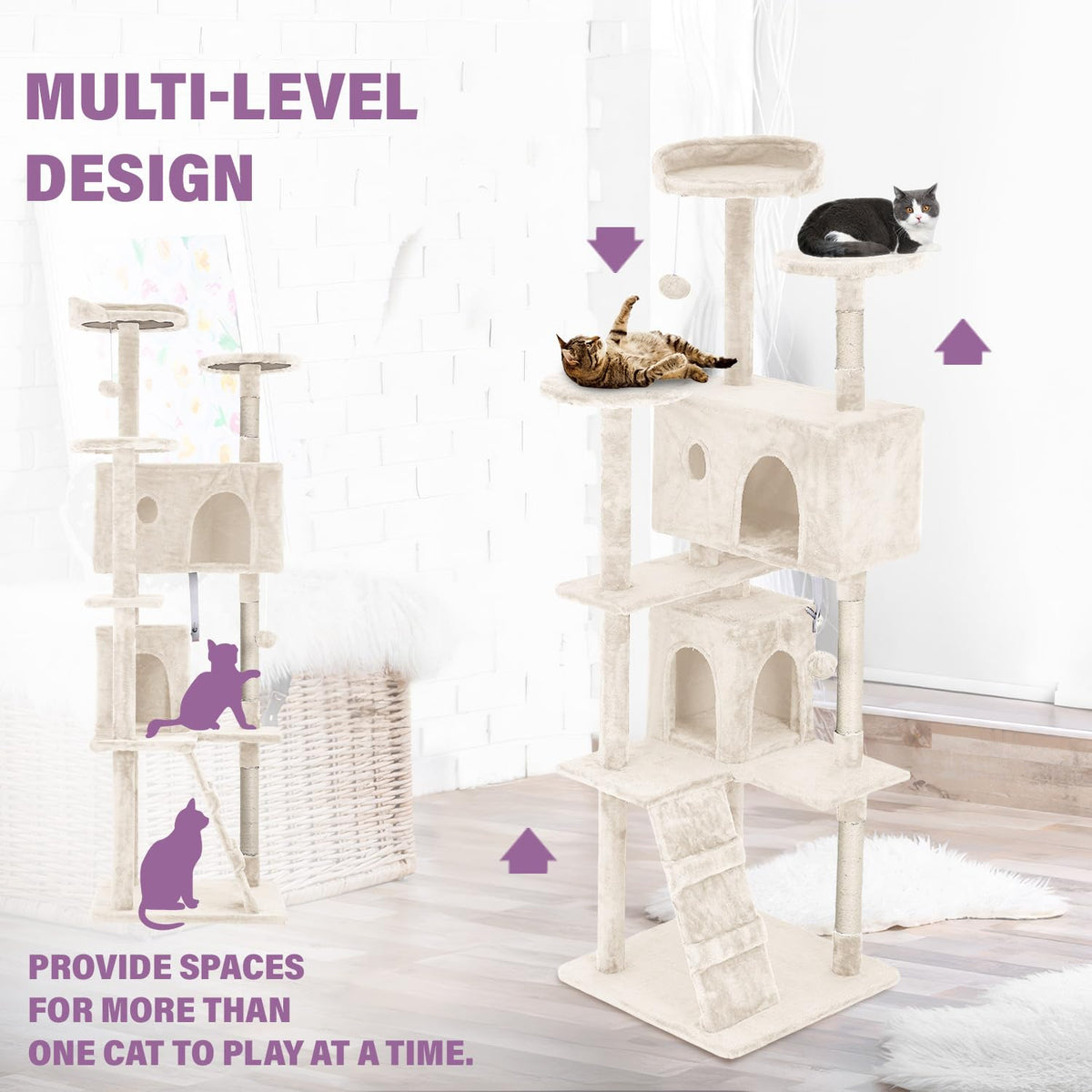 70 Inches Multi-Level Cat Tree with Scratching Posts Q896895