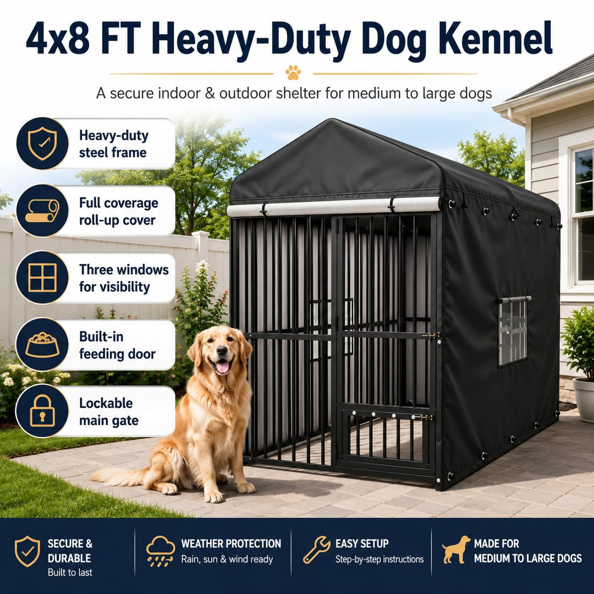 8x4 FT Heavy Duty Outdoor Dog Kennel with Full Cover A87301