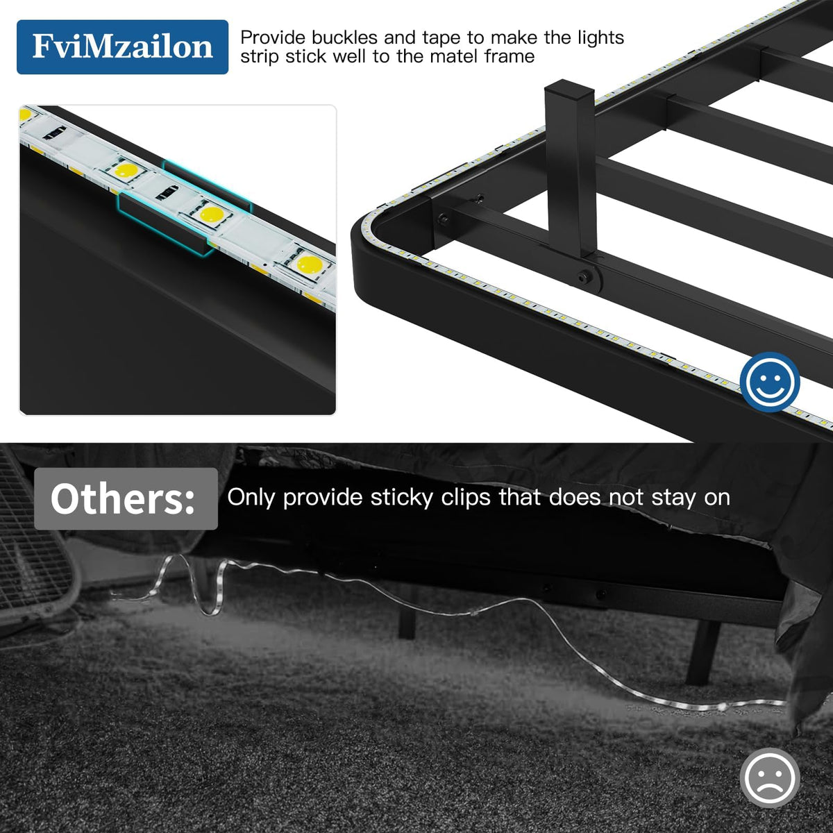 Full Size Floating Platform Bed Frame with LED Lights & Charging Station N598161