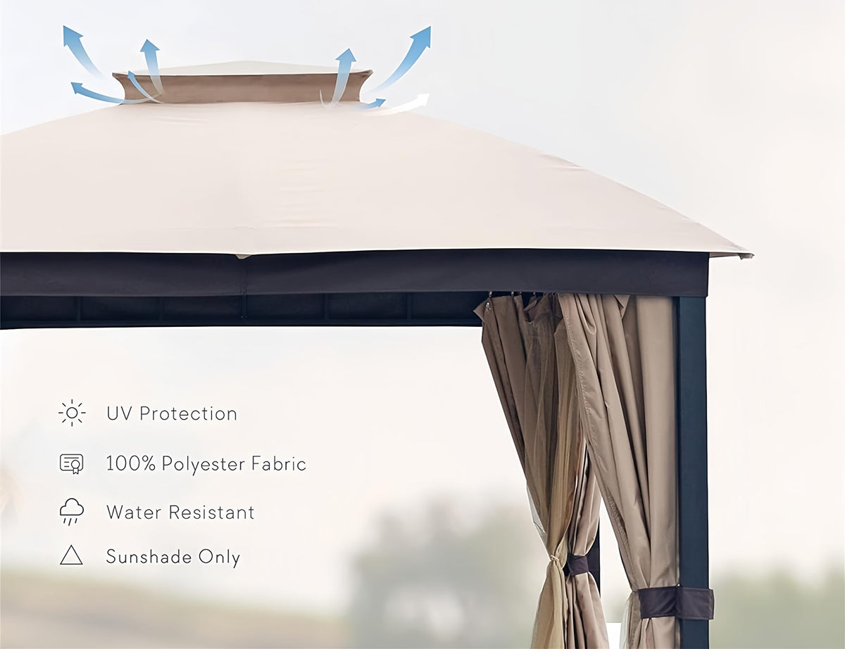 10x10 FT Soft Top Gazebo Canopy with Mosquito Netting & Privacy Curtains C4680