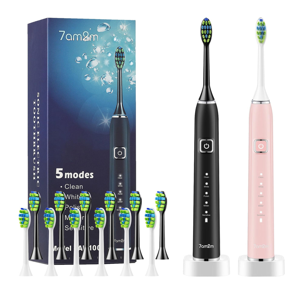 Sonic Electric Toothbrush with 12 Brush Heads, 2 Pack B7623