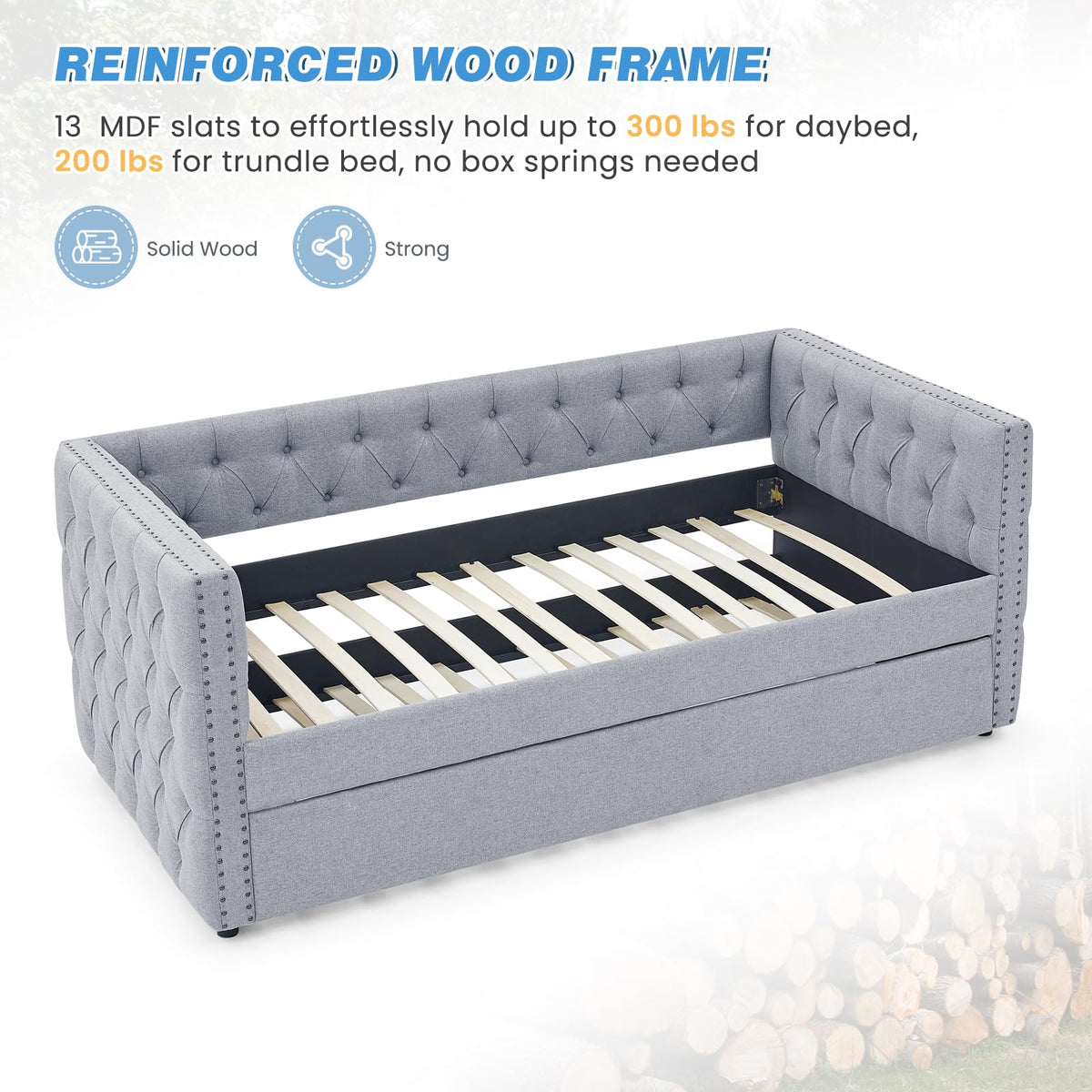 Linen Upholstered Twin Size Daybed with Trundle I67721