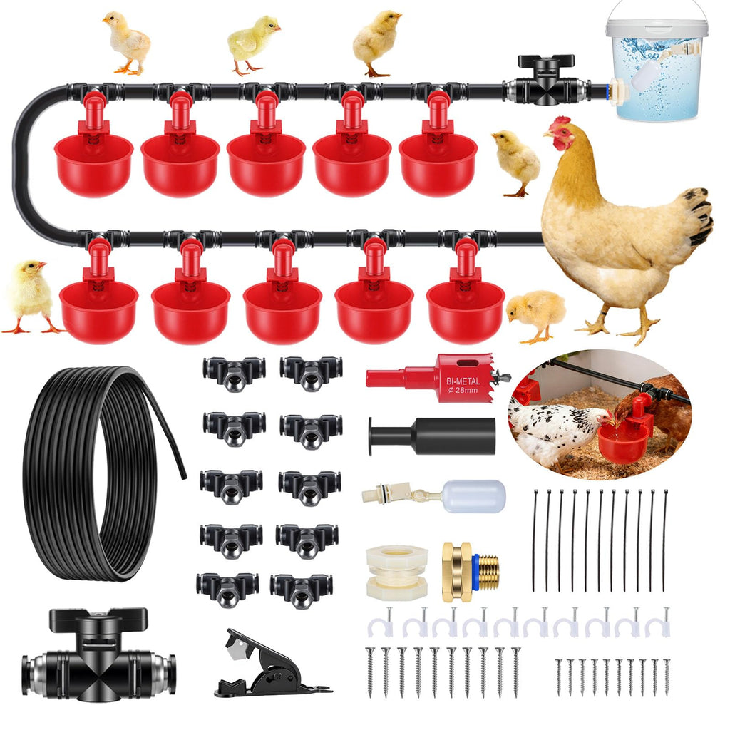 Automatic Chicken Watering System with 10 Red Cups M9692