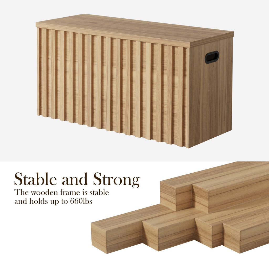 Wood Storage Bench with 2 Safety Hinges Q490721