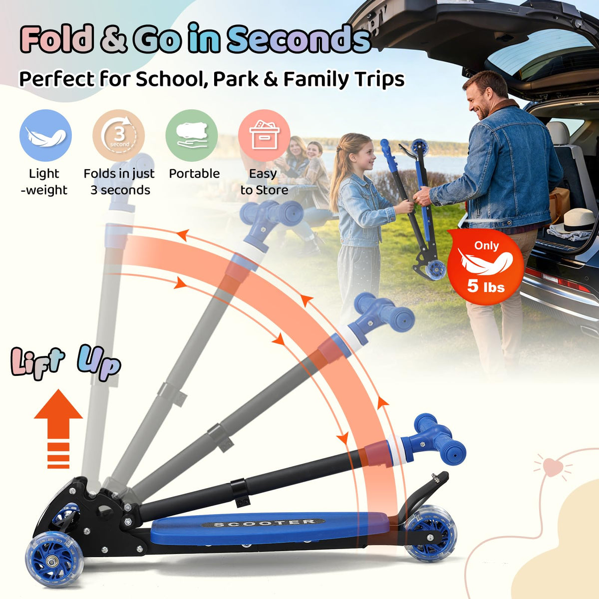 Three Wheeled Light Up Foldable Kick Scooter J3921