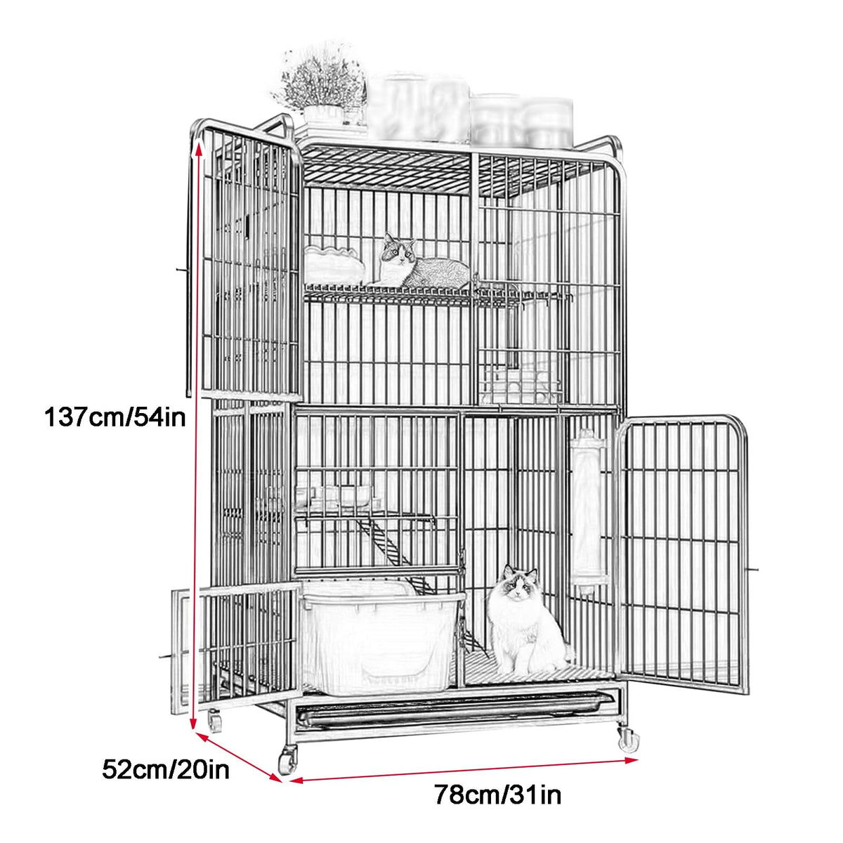Foldable 4-Tier Indoor Cat Enclosure with Hammock E48667