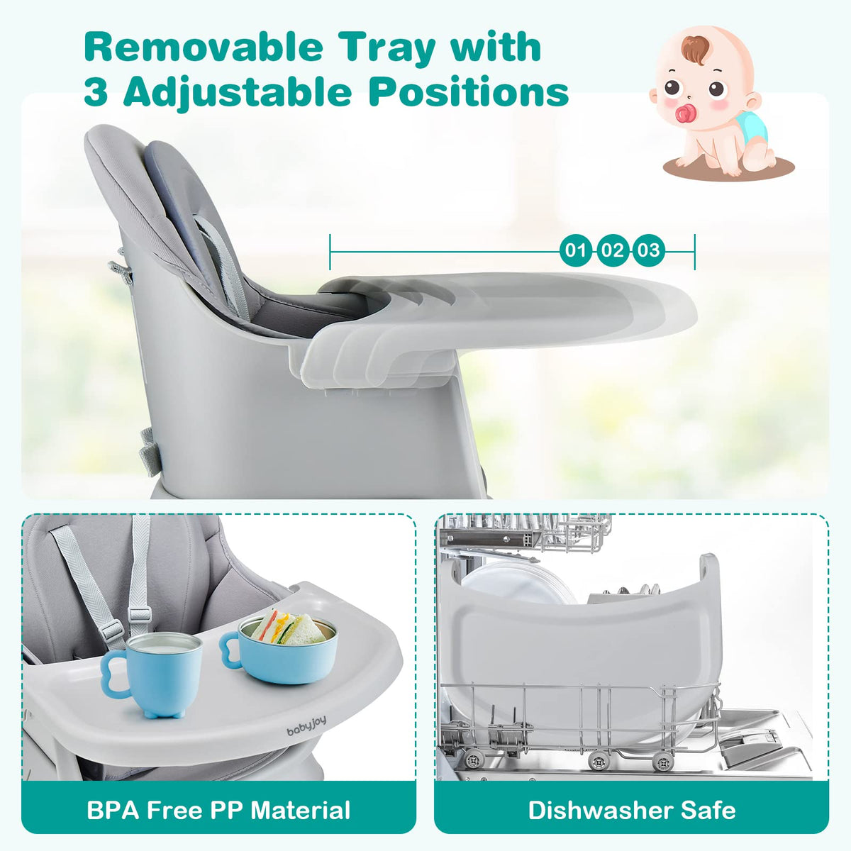 8 in 1 Convertible High Chair with Removable Tray E7157