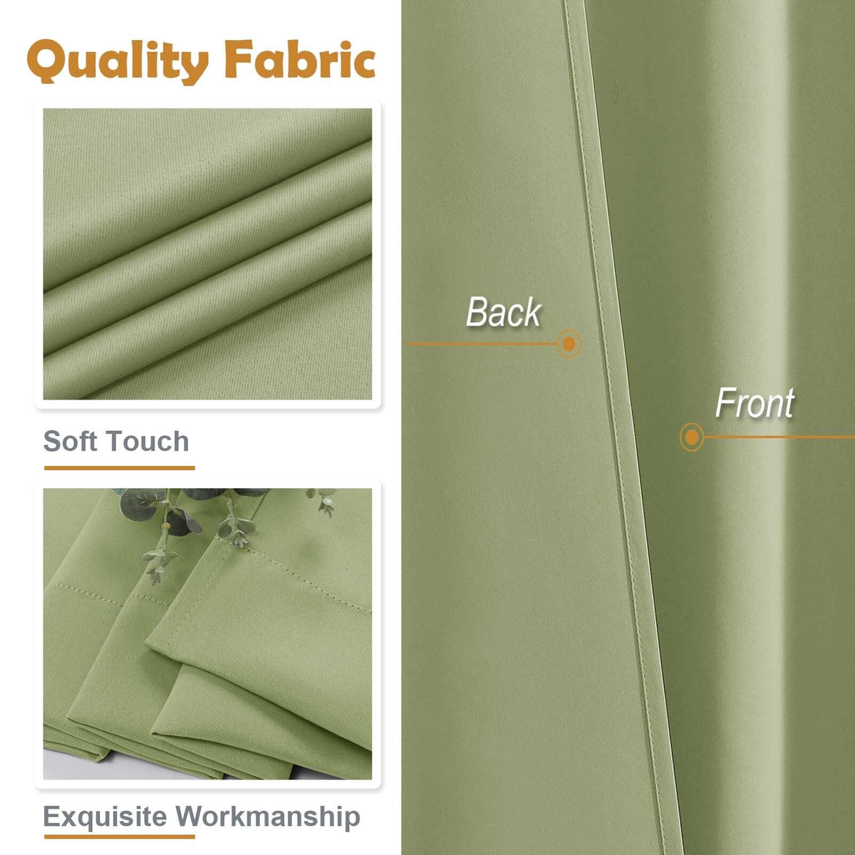 Sage Green 72 Inch Blackout Curtains 2 Panels Set X67215