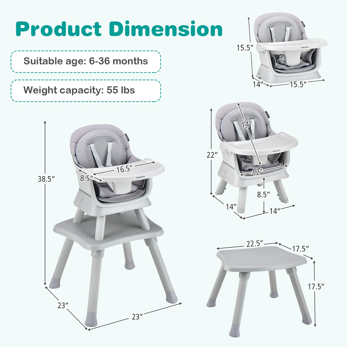 8 in 1 Convertible High Chair with Removable Tray E7157