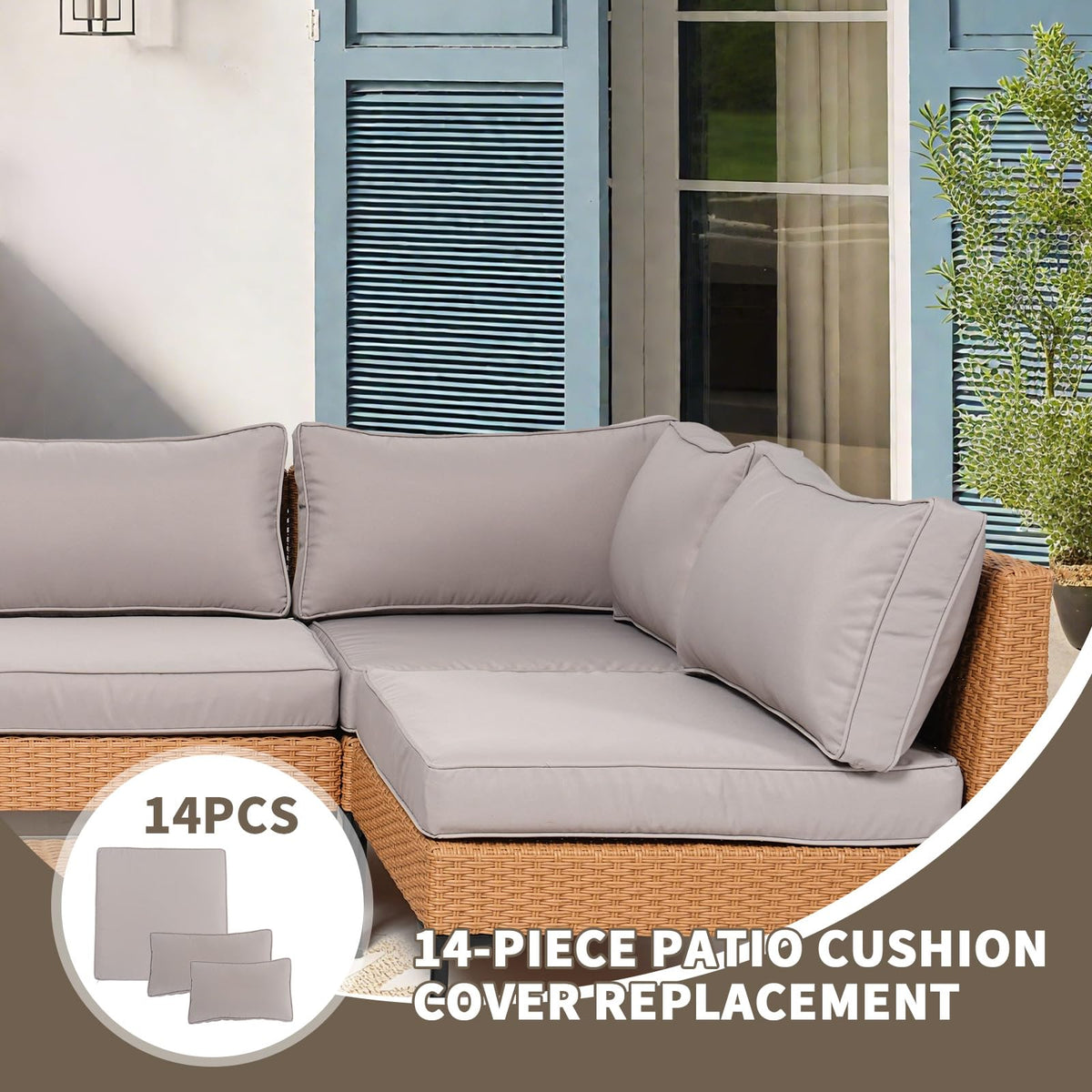14 Piece Waterproof Outdoor Sofa Cushion Replacement with Zippers N1344