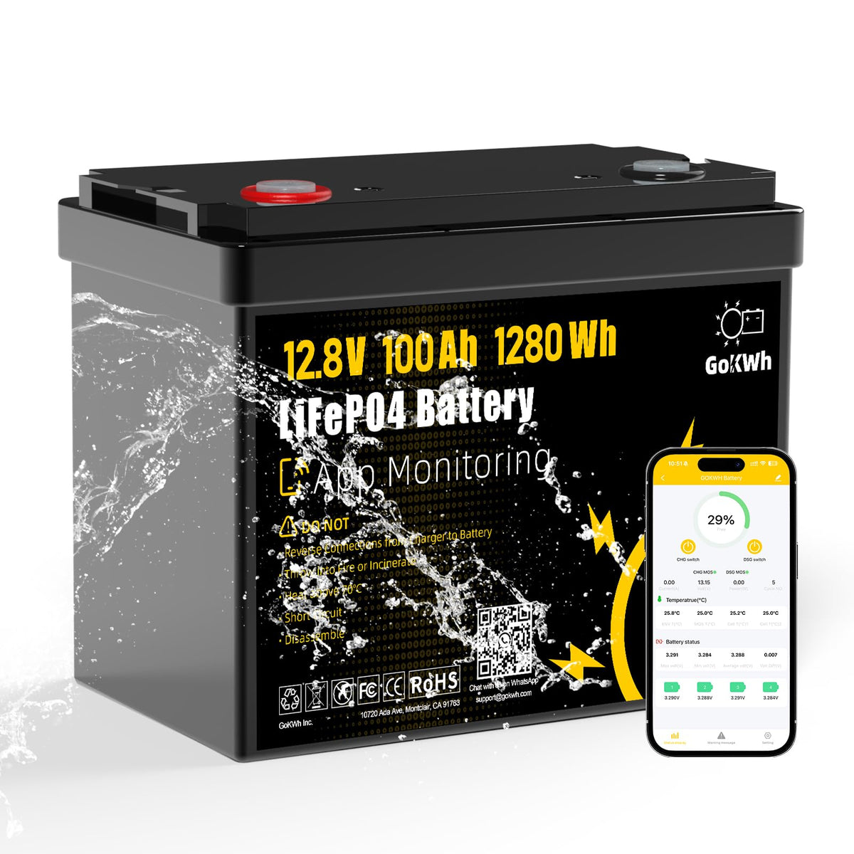12V 100Ah LiFePO4 Marine Battery with Bluetooth N4132