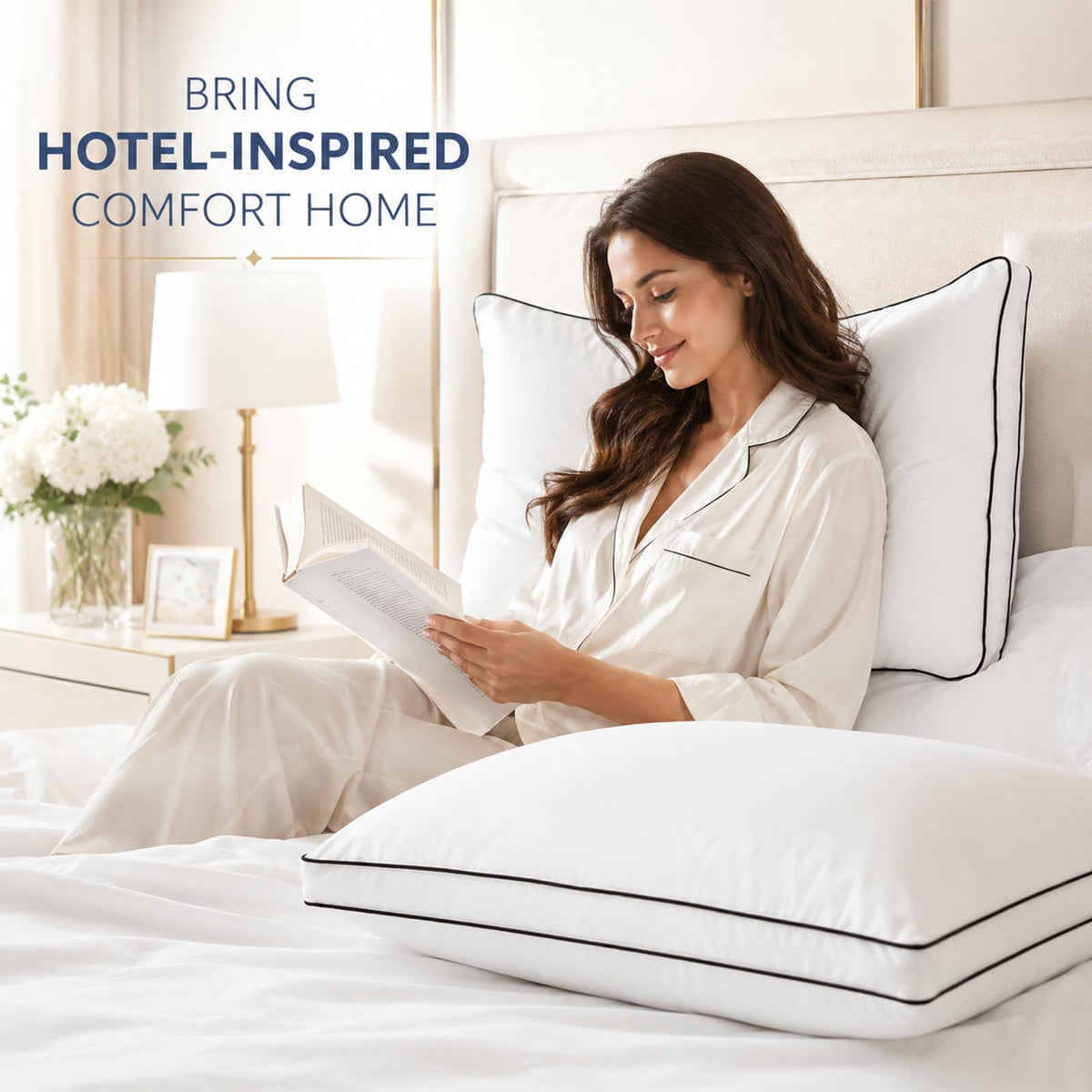 Queen Size Set of 2 Gusseted Bed Pillow A29227