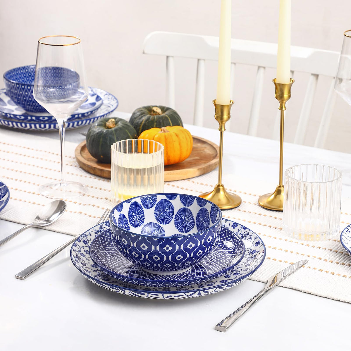 Ceramic Plates and Bowls Set, 12 Pieces Dinnerware Set for 4 G416