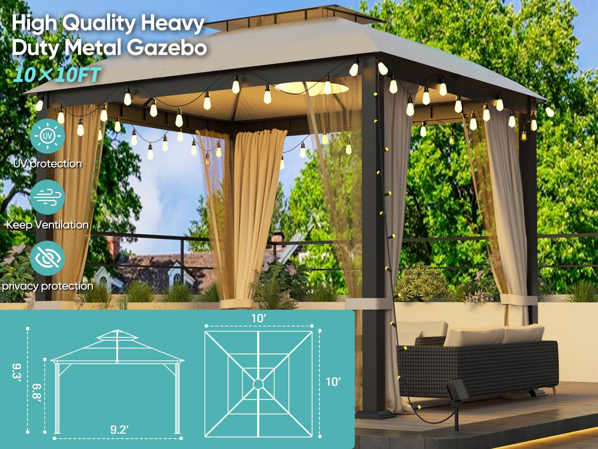 10x10 FT Soft Top Gazebo Canopy with Mosquito Netting & Privacy Curtains C4680