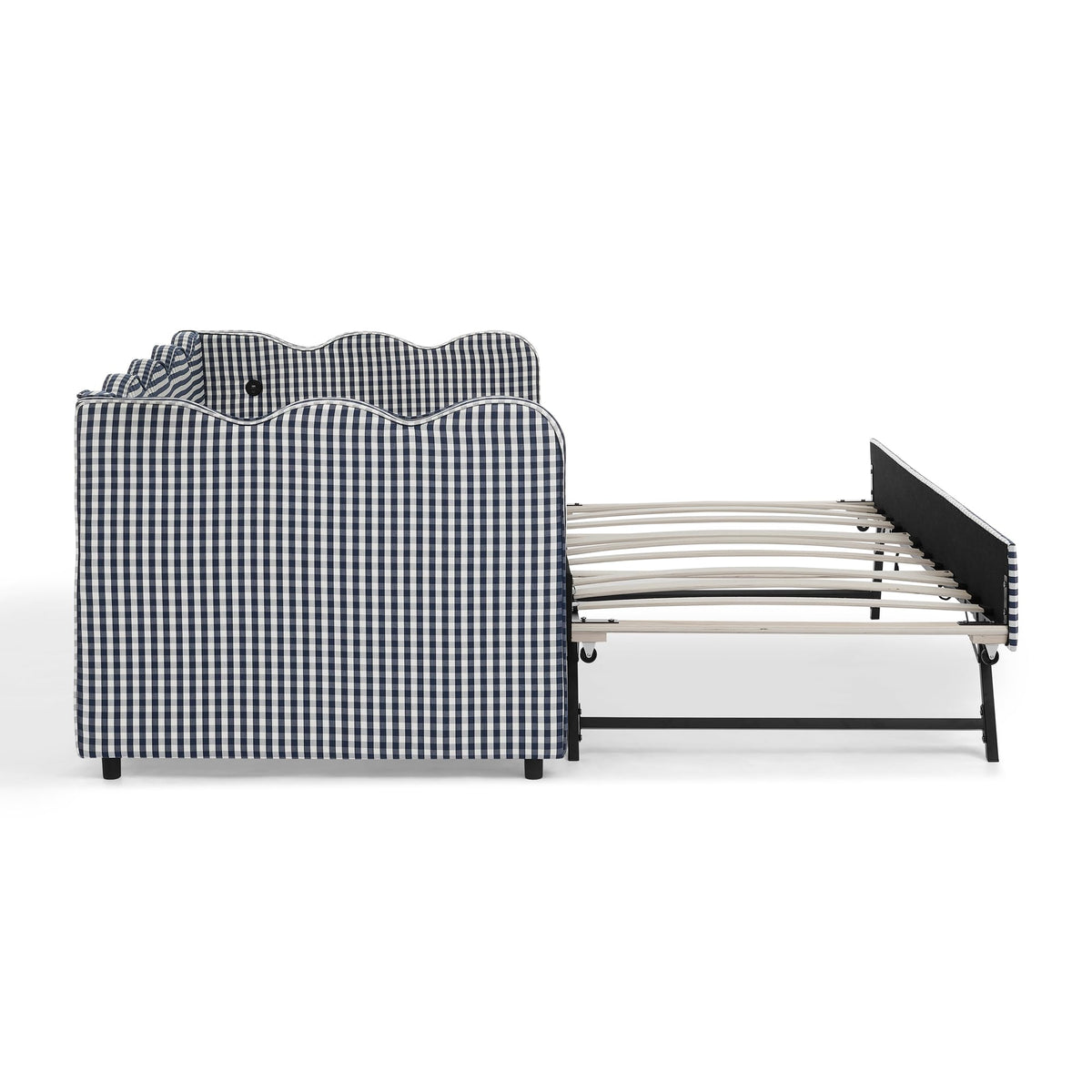 Navy Gingham Linen Upholstered Twin Size Daybed with Trundle R5926