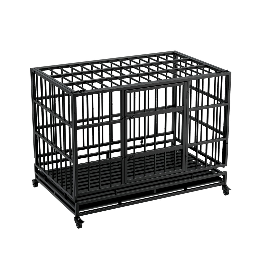 48" Metal Dog Crate with Tray & Wheels E3655