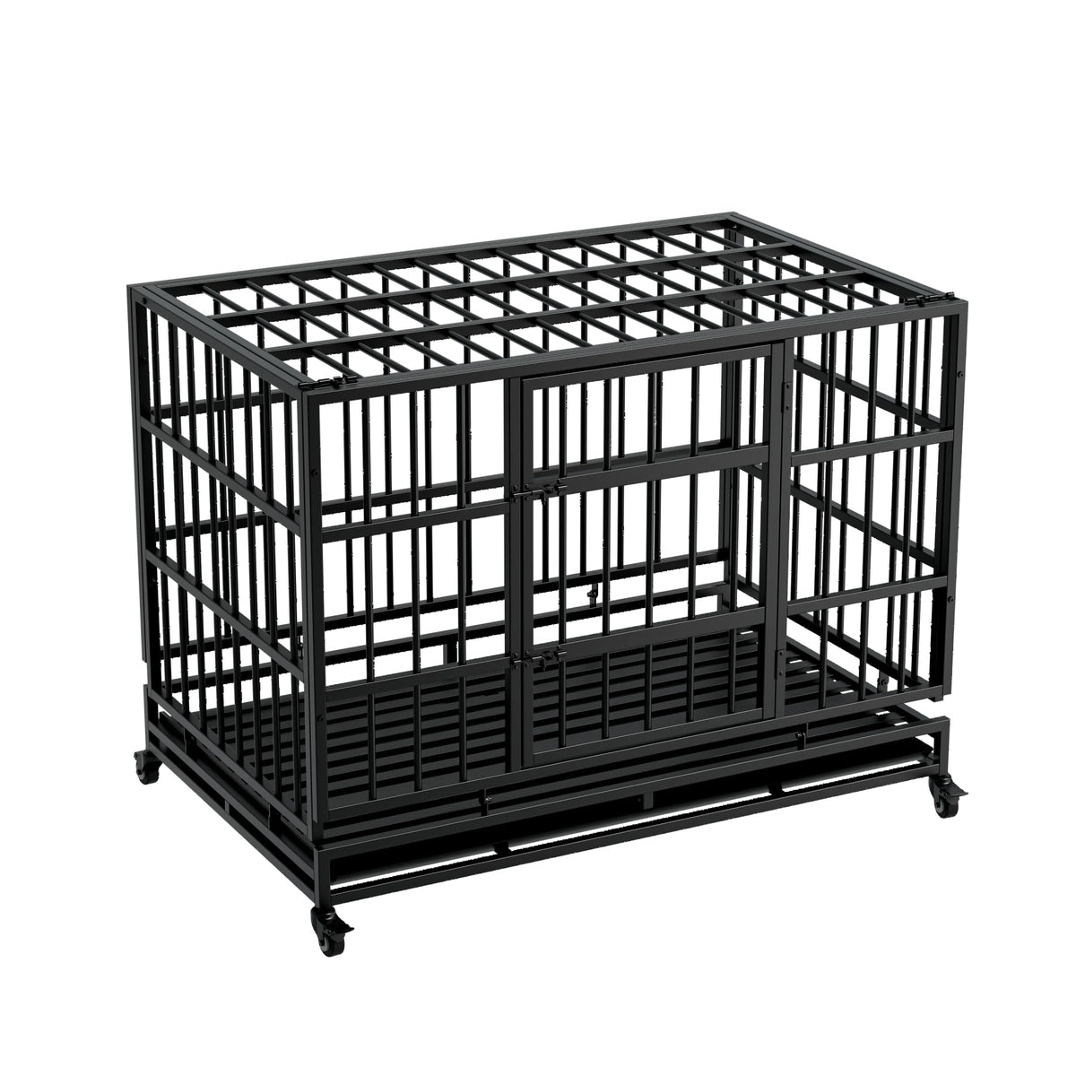48" Metal Dog Crate with Tray & Wheels E3655