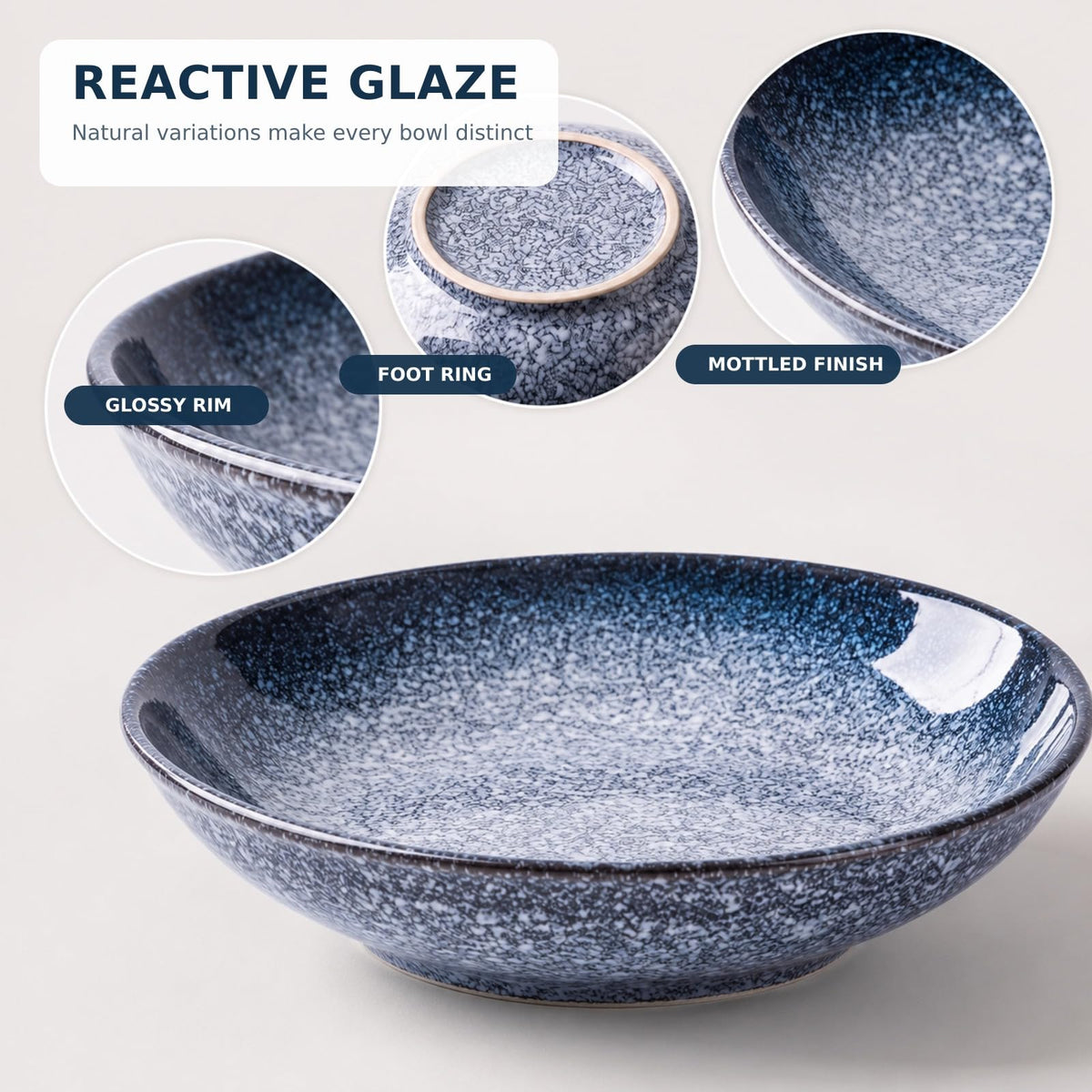 8-Inch Ceramic Pasta Bowls, Set of 4, Blue Glaze V155655