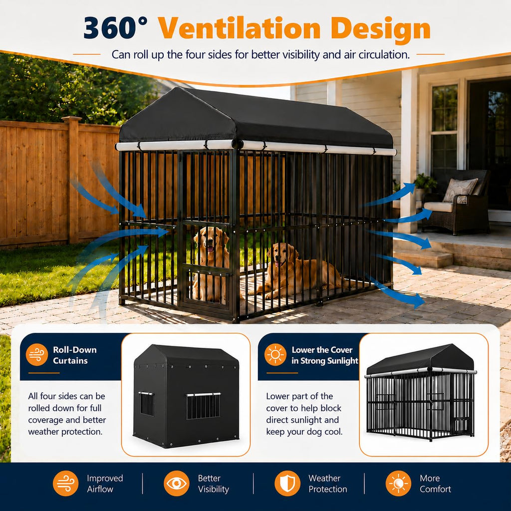 8x4 FT Heavy Duty Outdoor Dog Kennel with Full Cover A87301