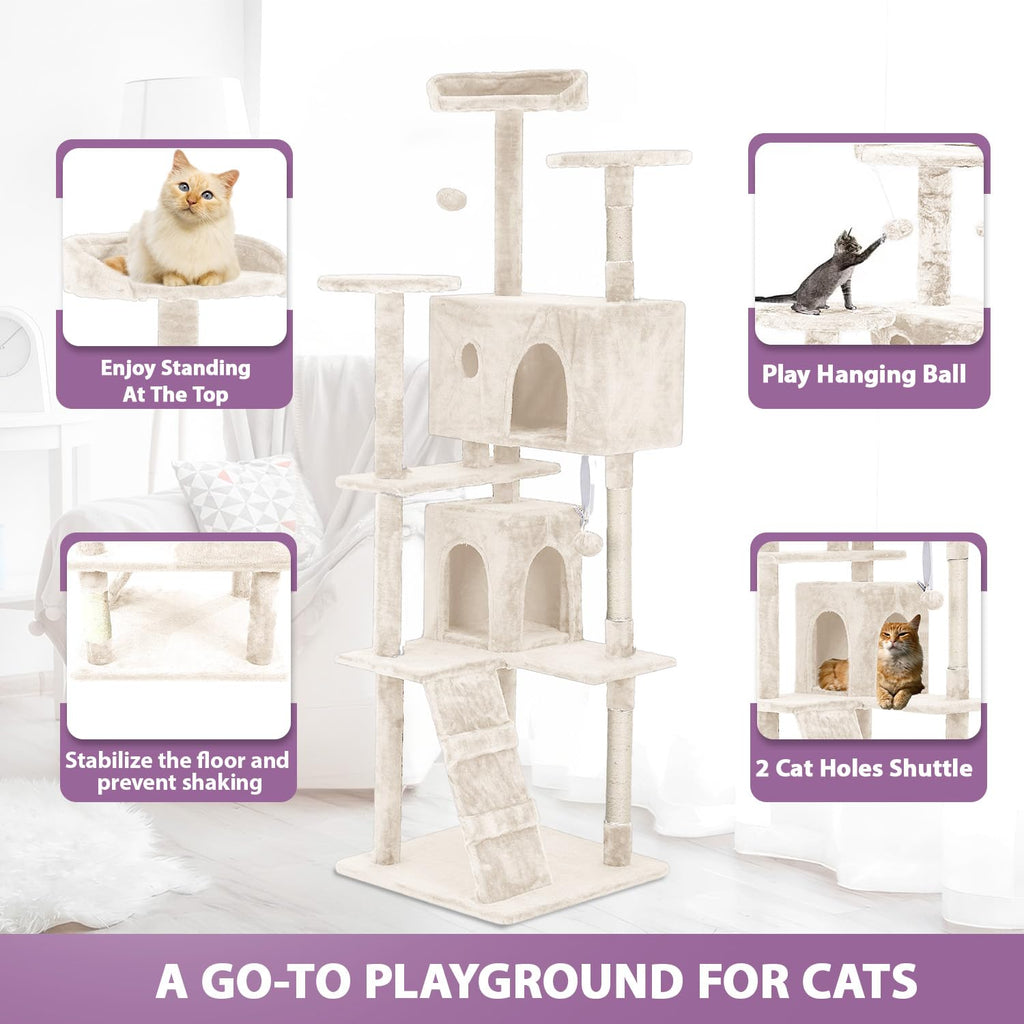 70 Inches Multi-Level Cat Tree with Scratching Posts Q896895