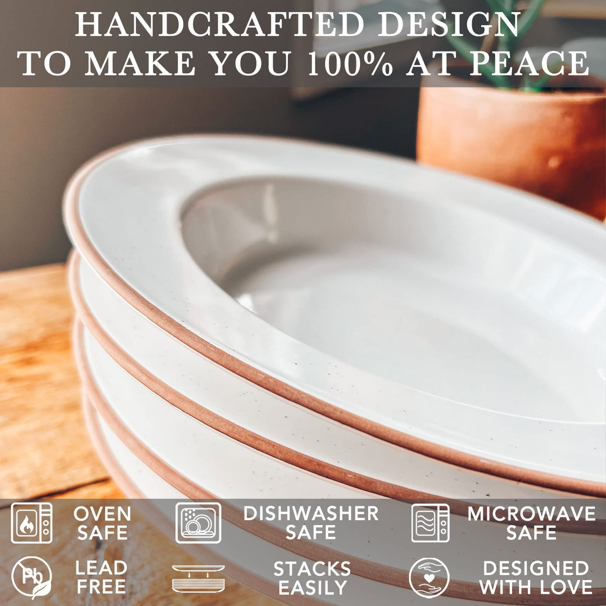 Ceramic Wide Rimmed Soup Bowl 25oz Set of 4 X90622