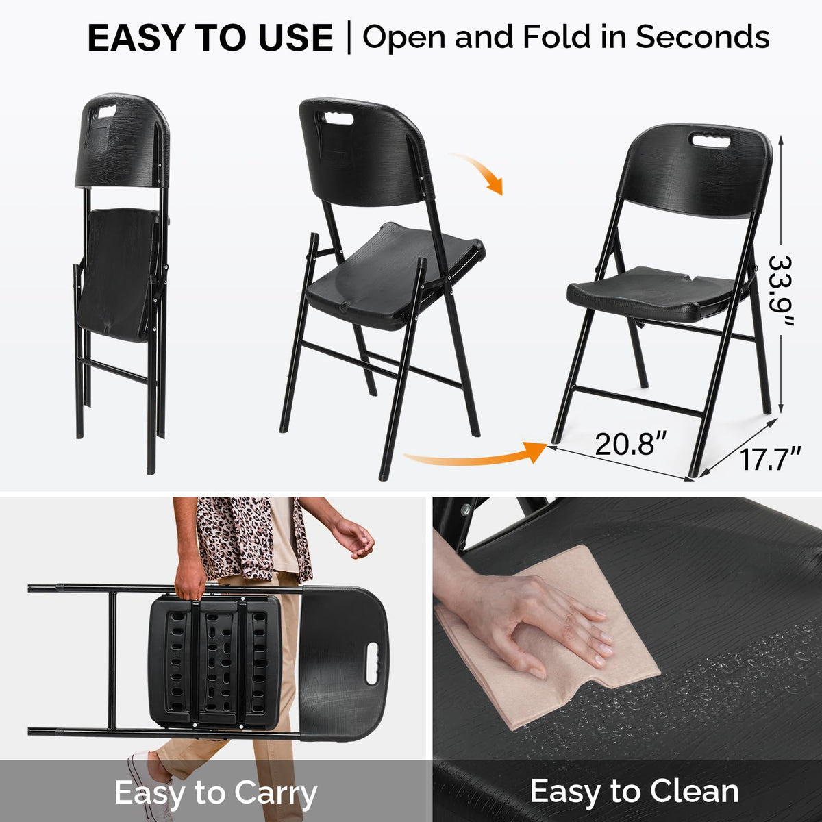 Dark 4 Pack HDPE Folding Chairs with Steel Frame K912856