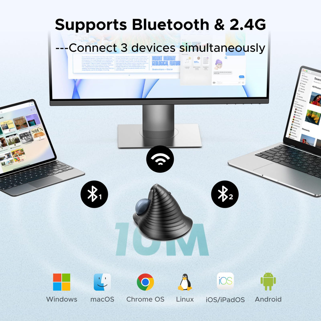 Wireless Trackball Mouse, Bluetooth & 2.4G, Thumb Control G16053