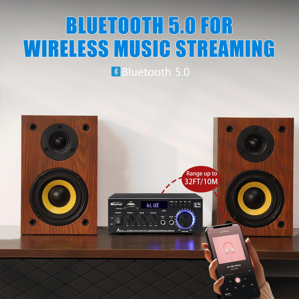 400W 2 Channel Bluetooth 5.0 Stereo Audio Amplifier V196