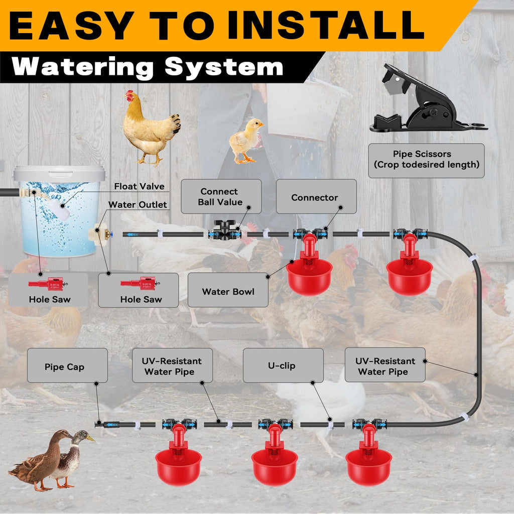 Automatic Chicken Watering System with 10 Red Cups M9692