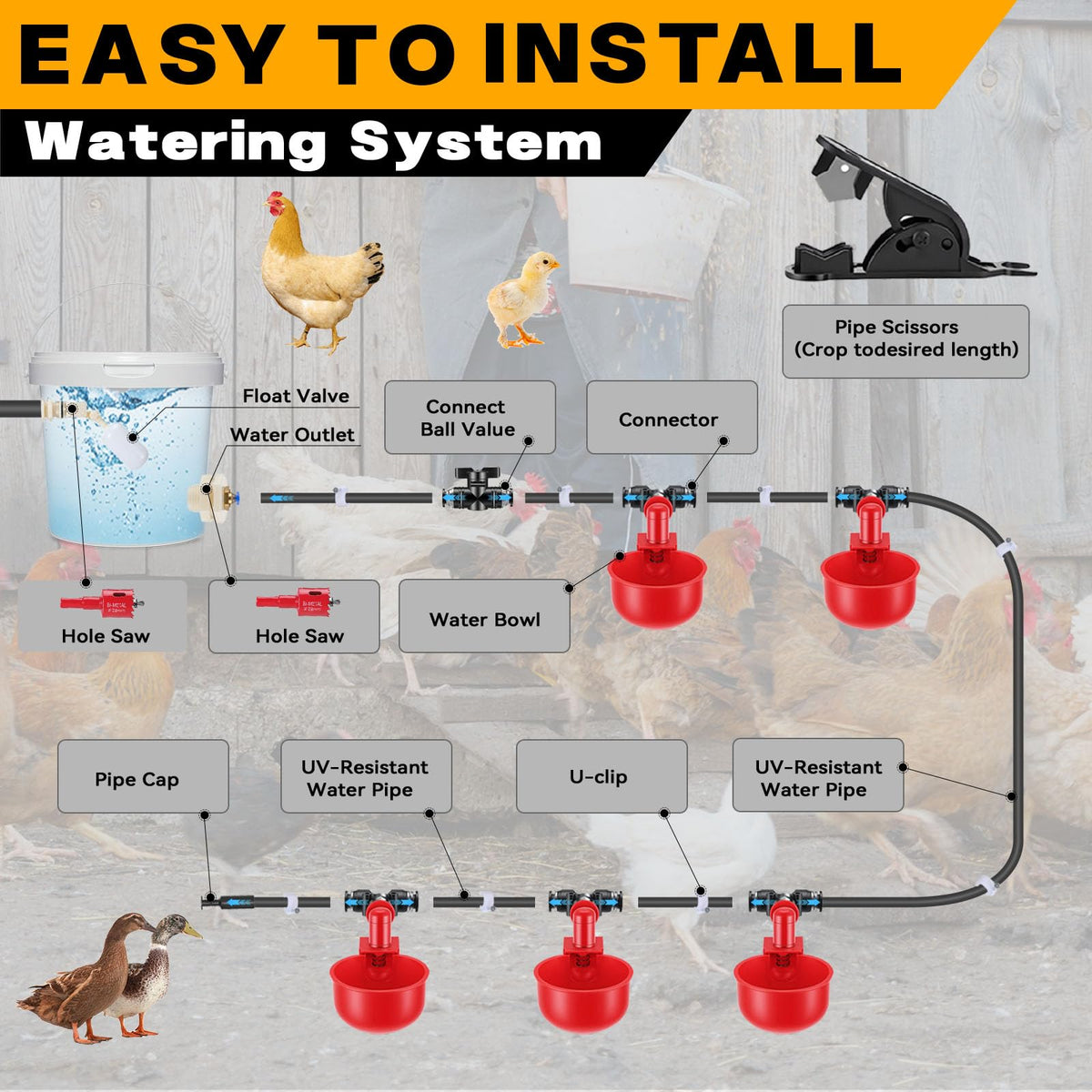 Automatic Chicken Watering System with 10 Red Cups M9692