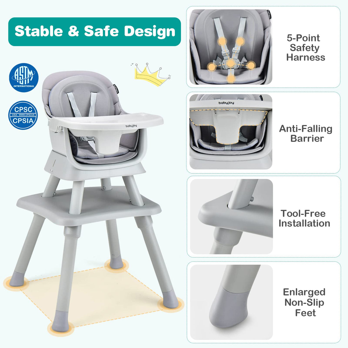 8 in 1 Convertible High Chair with Removable Tray E7157