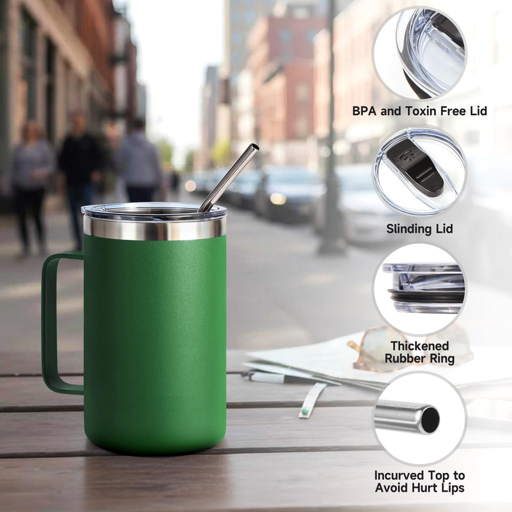 16oz Insulated Stainless Steel Coffee Mug with Lid and Straw N864