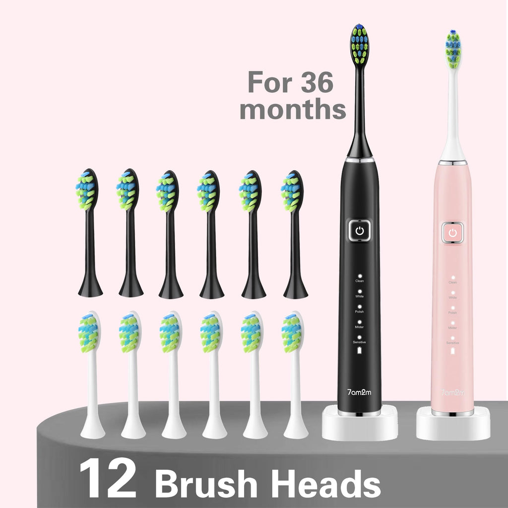 Sonic Electric Toothbrush with 12 Brush Heads, 2 Pack B7623