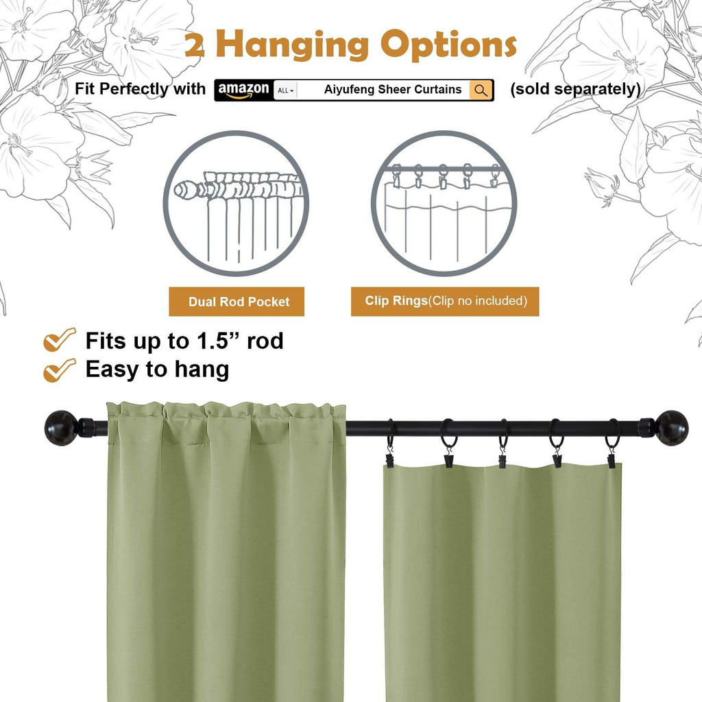Sage Green 72 Inch Blackout Curtains 2 Panels Set X67215