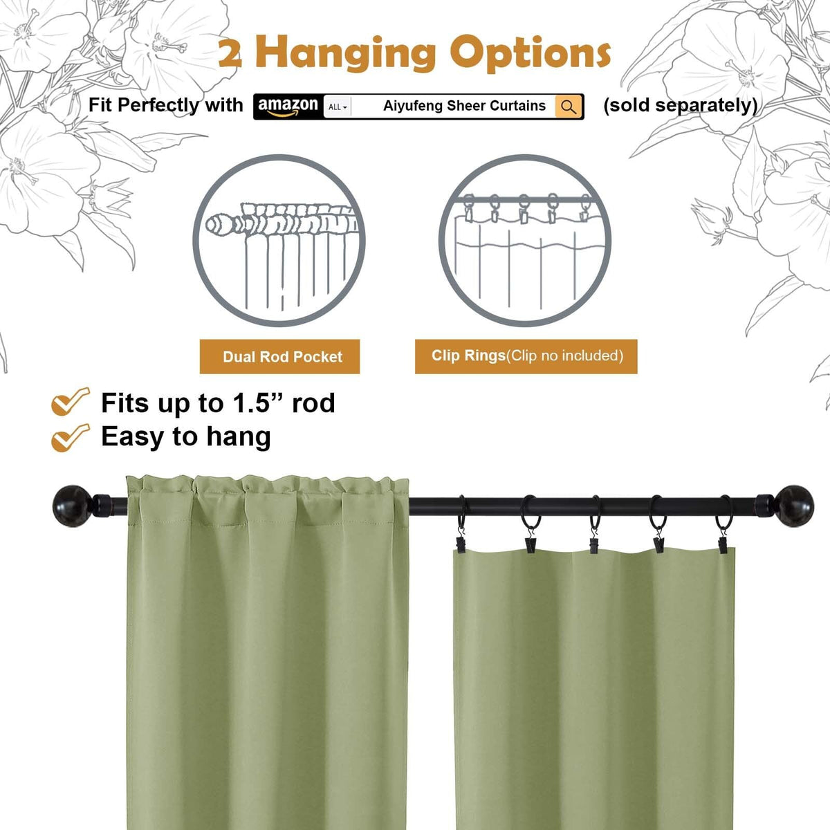 Sage Green 72 Inch Blackout Curtains 2 Panels Set X67215