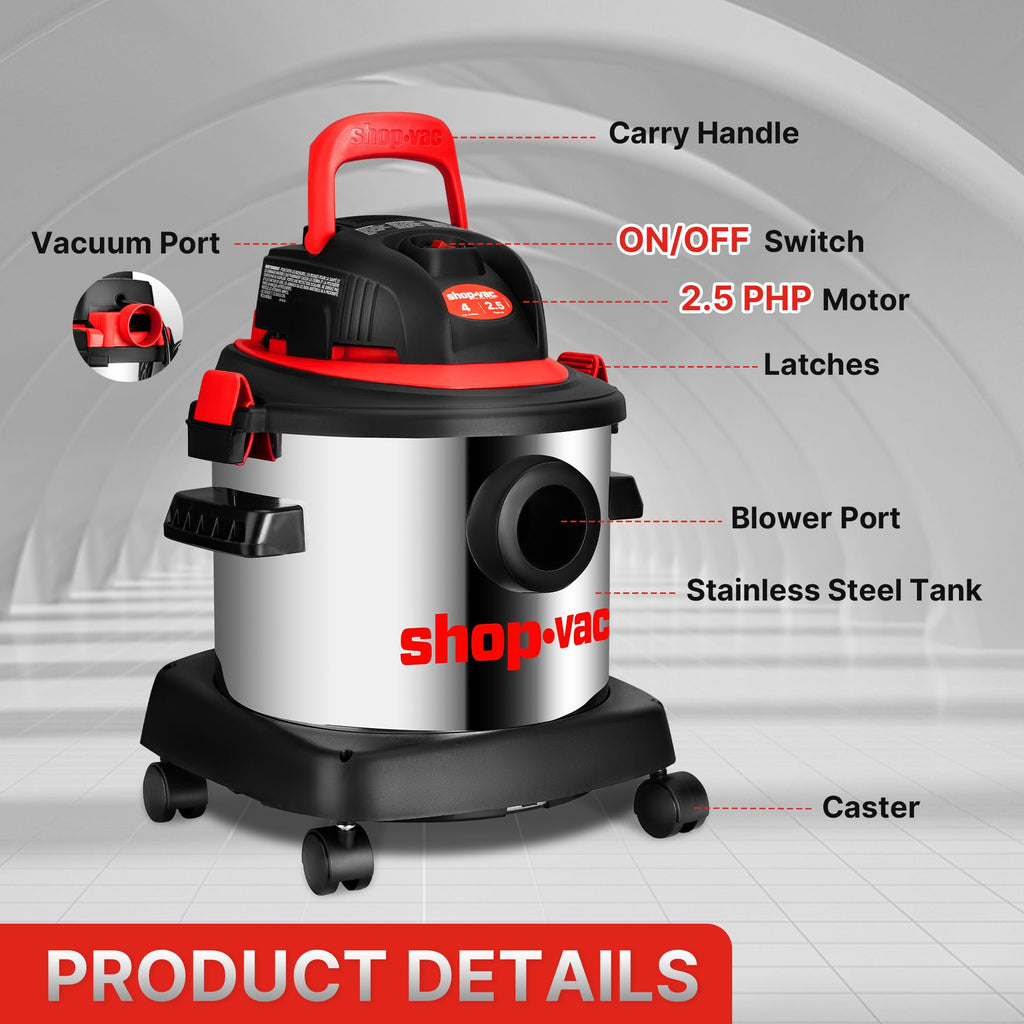 Wet/Dry Vacuum Cleaner, 4 Gallon, 2.5 Peak HP U924144