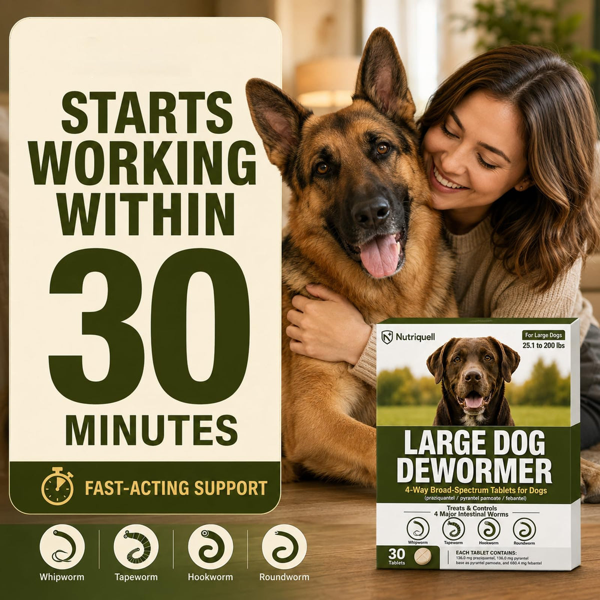 Medium and Large Dog Dewormer Tablets V8577