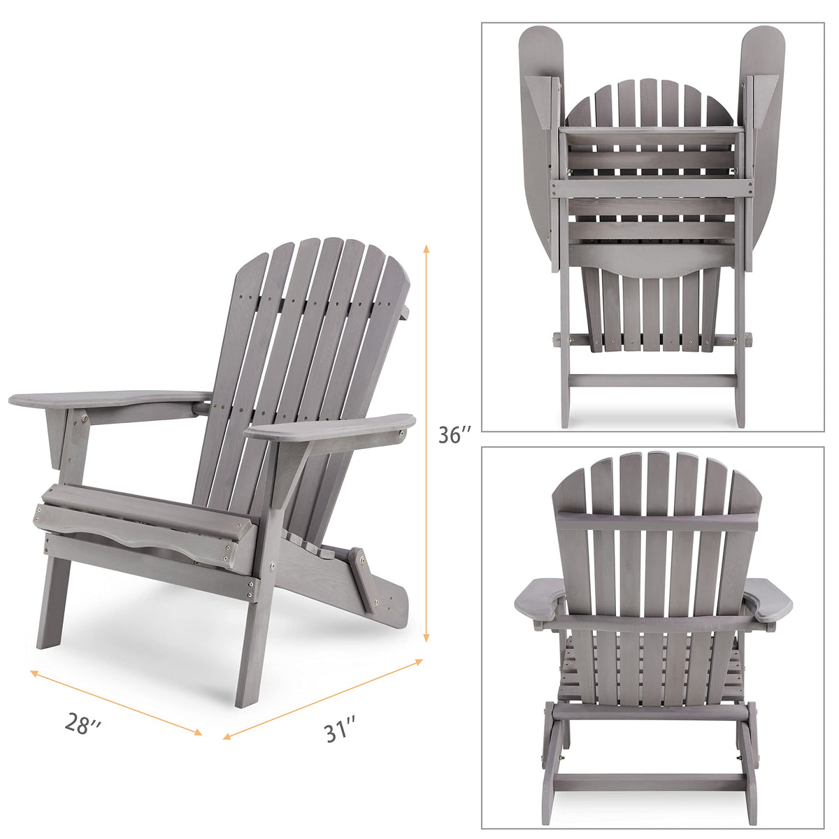 Wooden Folding Adirondack Chair Set of 2 Solid Cedar R892955