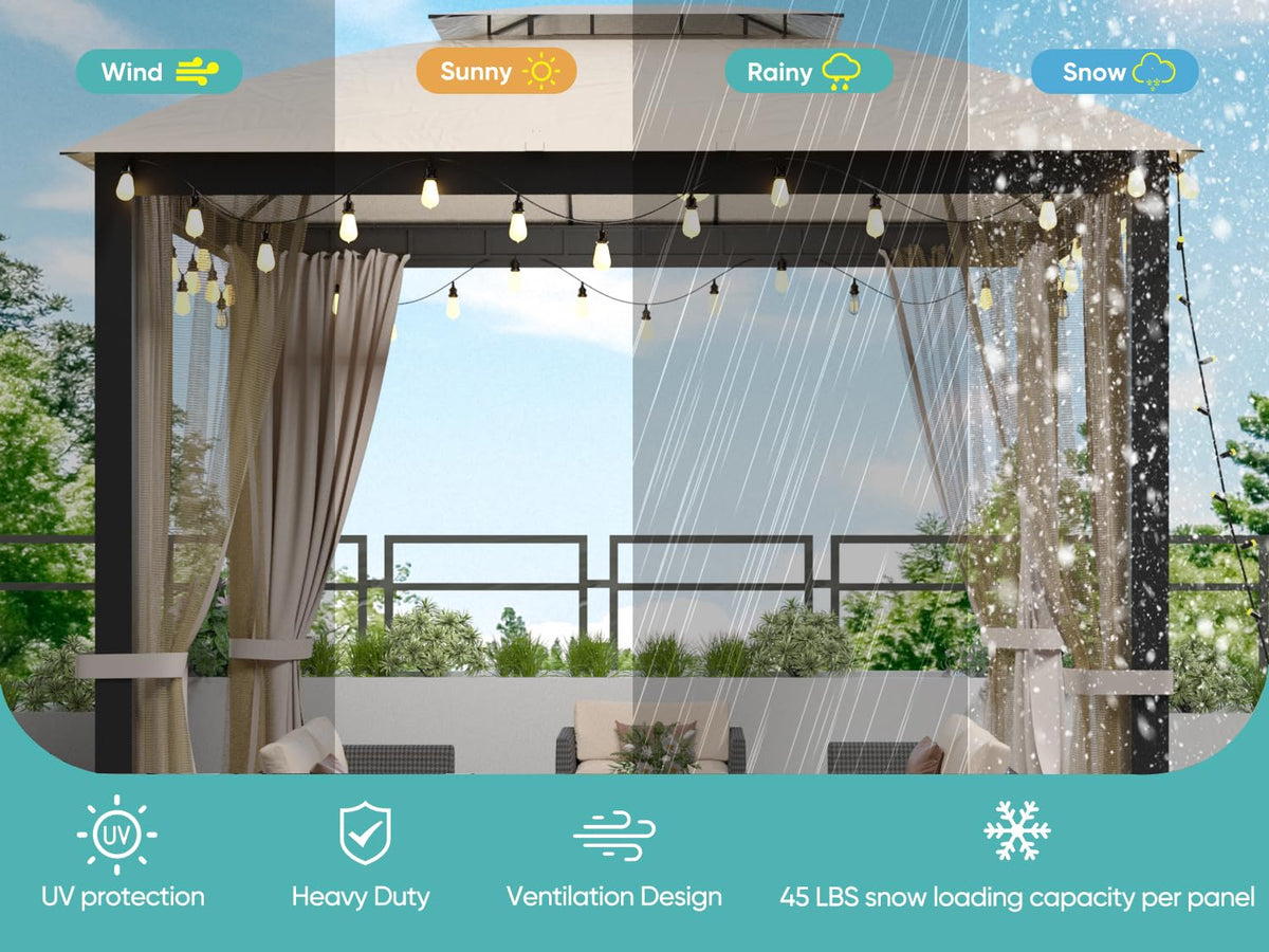 10x10 FT Soft Top Gazebo Canopy with Mosquito Netting & Privacy Curtains C4680