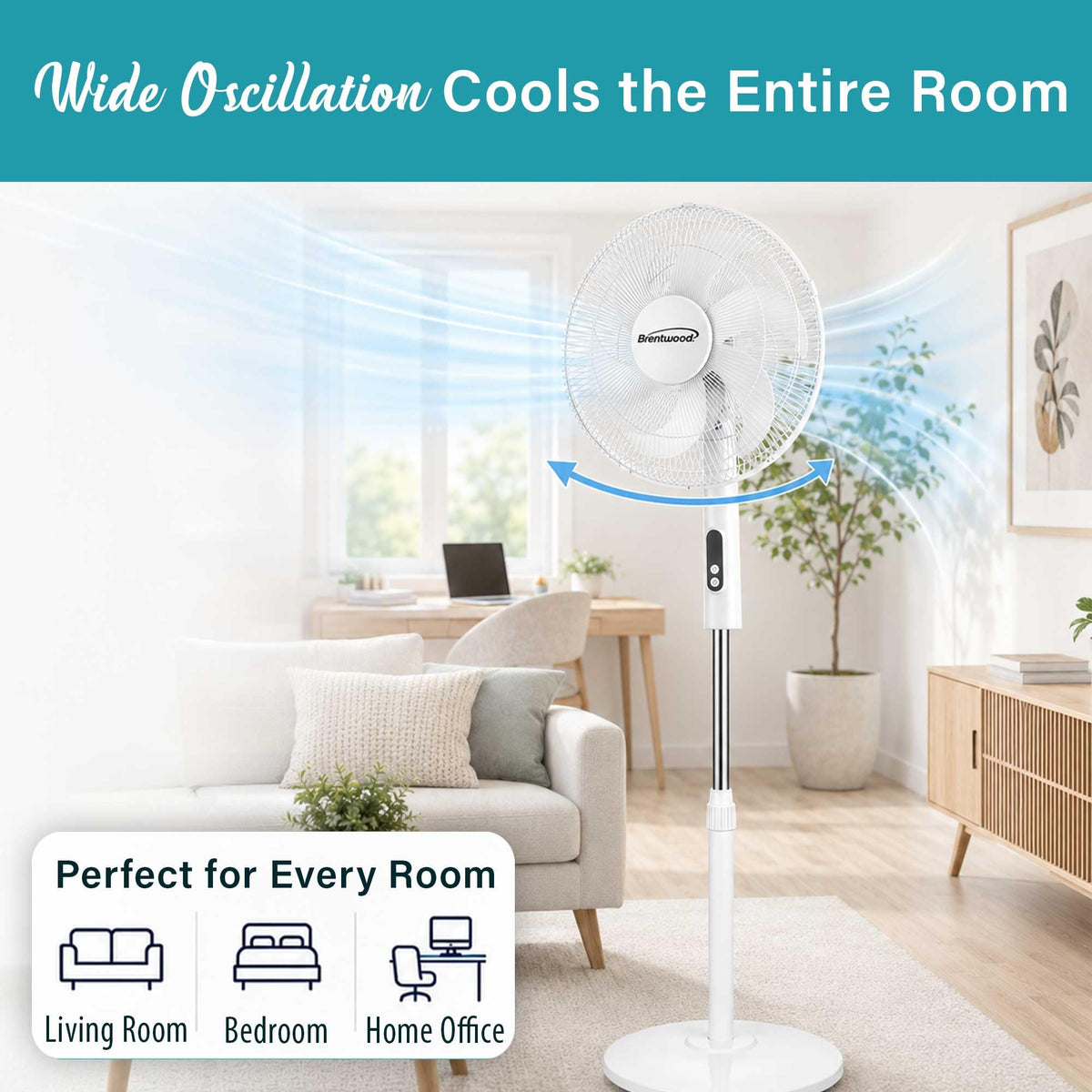 16” Oscillating Stand Fan with Remote, White Z385